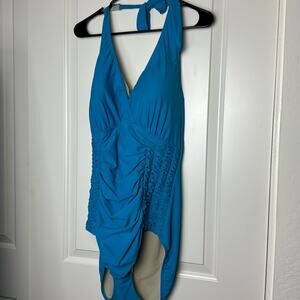 Shape FX Blue Halter Swim One Piece